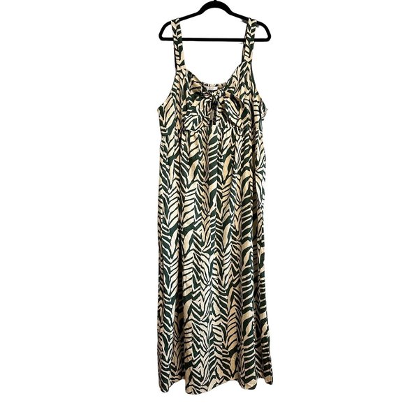 Eloquii Elements Tie Front Linen Blend Animal Print Maxi Dress Size 20 - Picture 3 of 11